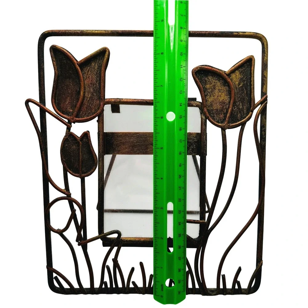 Metal Tulip Picture Frame Floral Tulip Rustic Folk Art Tabletop Photo Holder